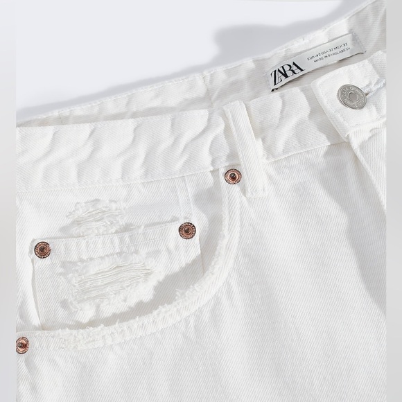 NWT. Zara Men White Tapered Relaxed Fit Ripped Jeans - Picture 7 of 14